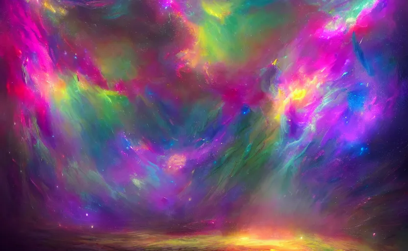 Prompt: In my dream, I was floating through a nebula of swirling colors. I could see strange, otherworldly creatures swimming through the mist, their eyes glowing with an inner light. It was a beautiful and eerie sight, and I felt both fascinated and terrified at the same time. trending on artstation