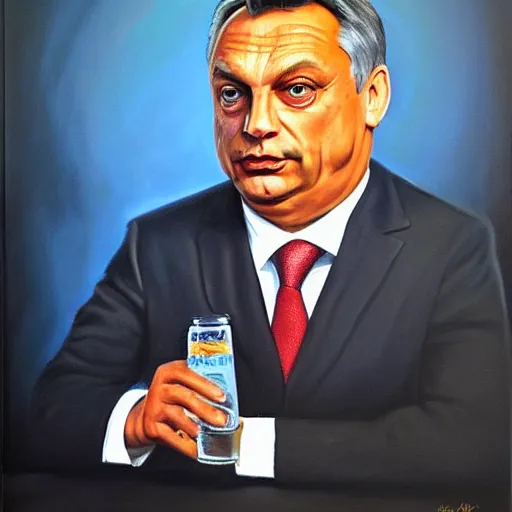 Image similar to viktor orban after many beers, anatomically correct, oil painting, highly detailed