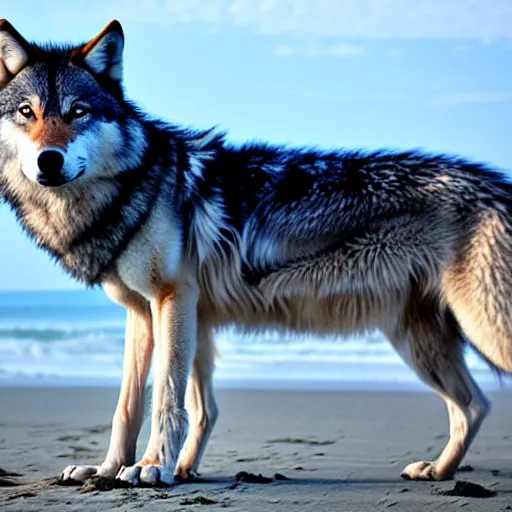 Prompt: wolf on a beach