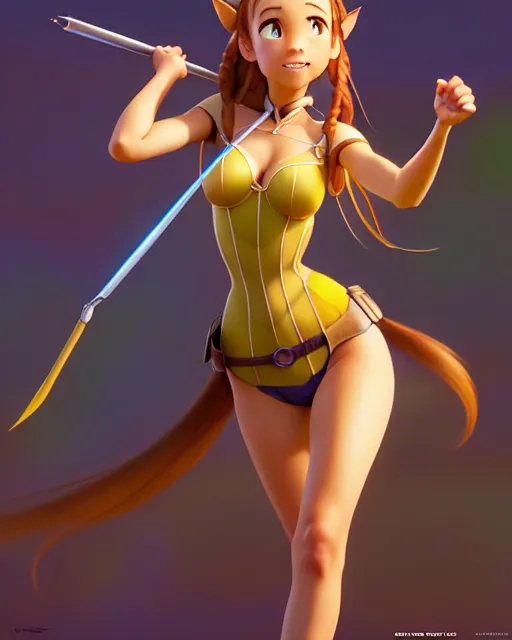 Image similar to weta disney pixar movie still pinup photo of asuna from sao : : as sunburnt tatoo cowgirl bumblebee woman by pixar : : by weta, greg rutkowski, wlop, ilya kuvshinov, rossdraws, artgerm, marvel, maxim cover, latex, octane render, sweaty, iridescent, bright morning, anime, liosh, mucha : :