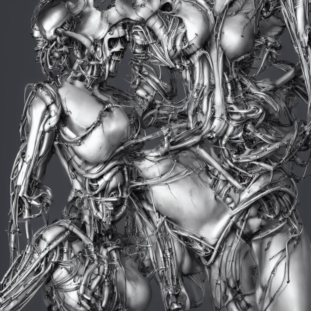 Prompt: a beautiful female is infected with a biomechanical suit, octane render, hyper realistic, art by hr giger, full profile, epic angle