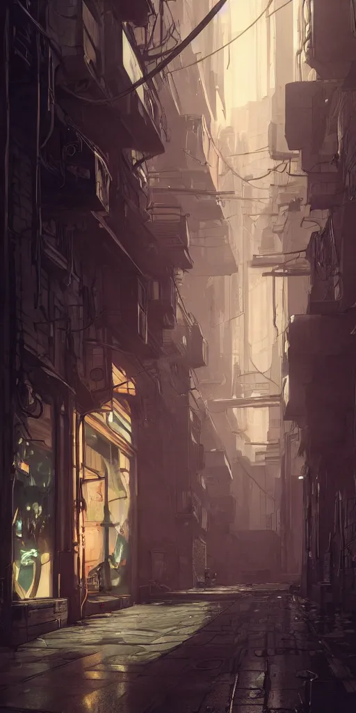 Prompt: cyberpunk alley by abigail larson, 8 k, raytracing, unreal engine 5,