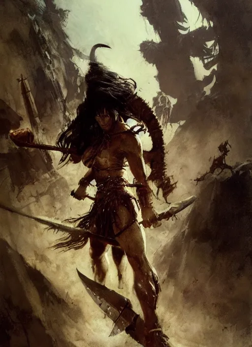 Image similar to conan the barbarian, intricate, elegant, highly detailed, vivid colors, john park, frazetta, sparth, ruan jia, jeffrey catherine jones