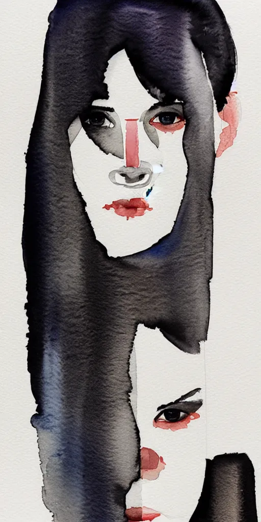 Image similar to beautiful face woman, symmetrical, grey, colorless and silent, watercolor portraits by Luke Rueda Studios and David downton