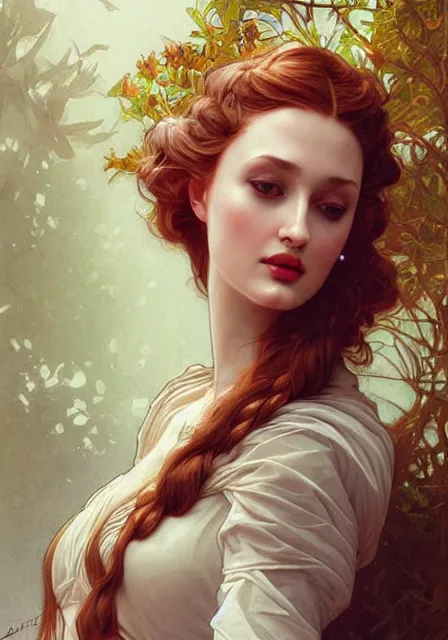 Image similar to sansa angeline jolie, intricate, elegant, highly detailed, digital painting, artstation, concept art, smooth, sharp focus, illustration, art by artgerm and greg rutkowski and alphonse mucha and william - adolphe bouguereau