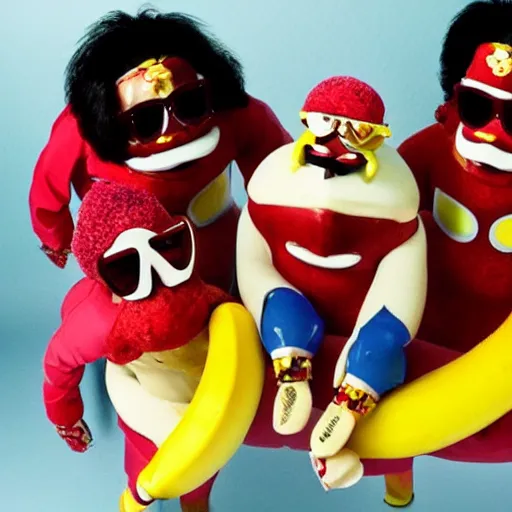 Prompt: a banana split shaped like the banana splits band