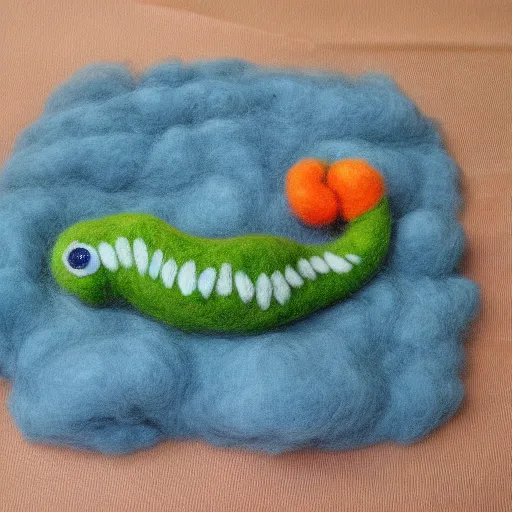 Image similar to a needle felted loch ness monster, needle felting art.