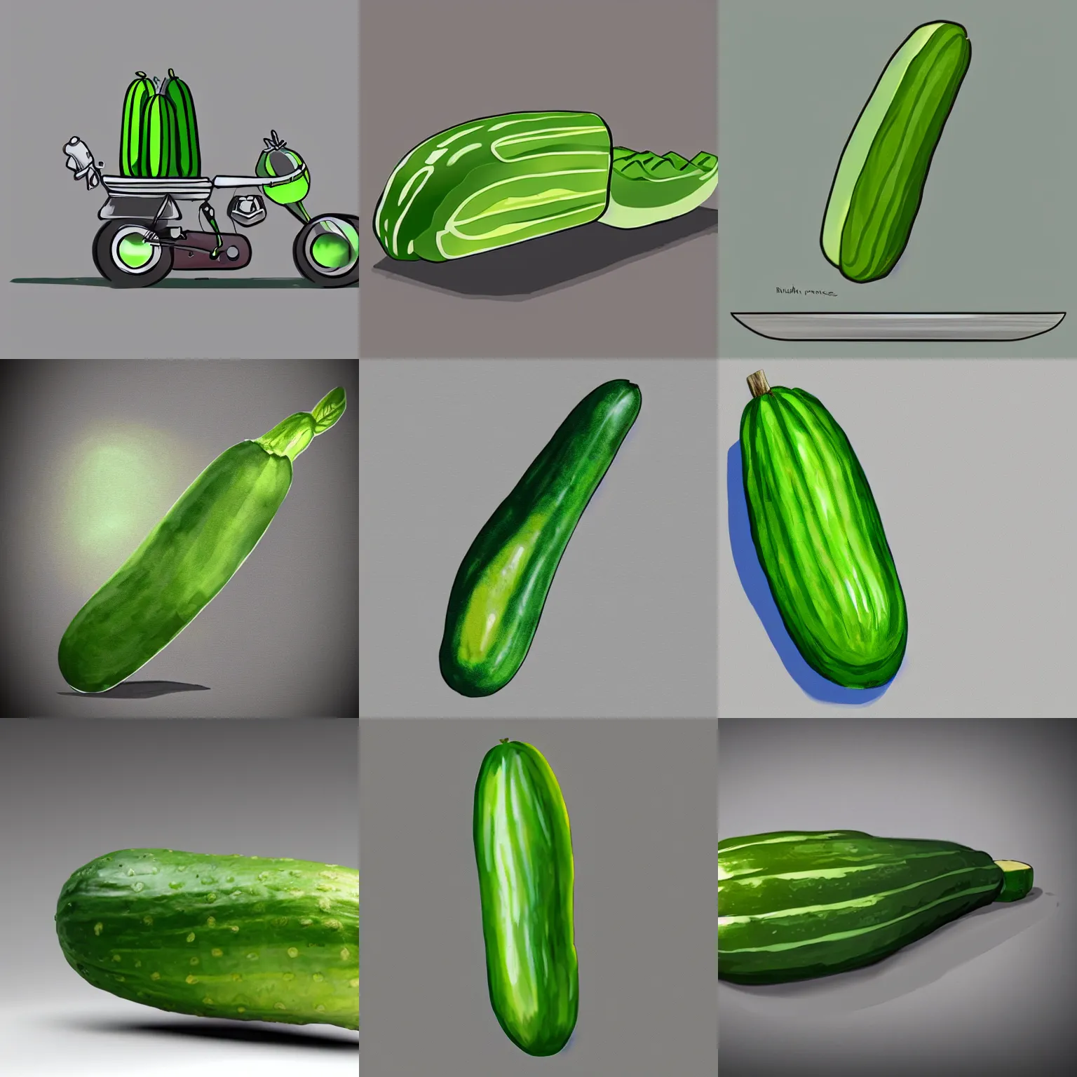 Prompt: cucumber as a mean of transportation, vehicule, concept art