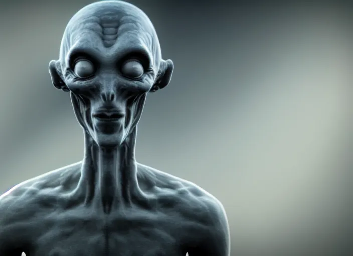 Image similar to photograph of grey alien smoking too much weed, 8k resolution, high detail, ULTRA REALISTIC VFX, reflections
