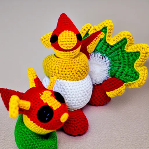 Prompt: a crochet of the pokemon moltres, Sigma 50mm f/1.4