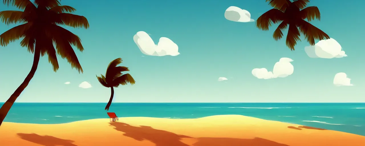 Prompt: illustration of a beach horizon with clouds and one palm tree in the style of goro fujita, sharp focus, highly detailed, artstation