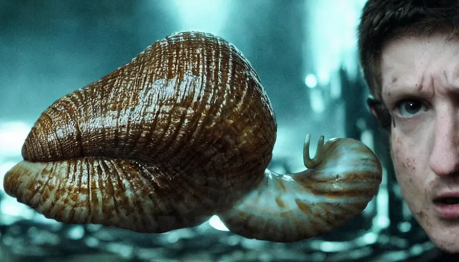 Prompt: big budget horror movie about a carnivorous giant cyborg snail