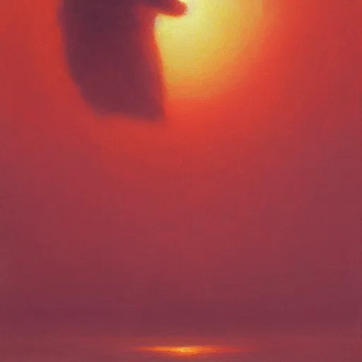 Prompt: painting of the god of the sun floating in the red sky, by beksinski, ruan jia, wayne barlowe, dark soul art, trending on artstation