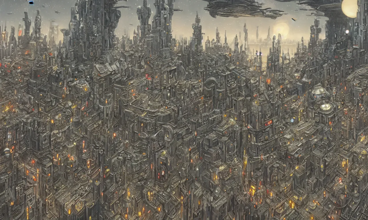 Image similar to highly detailed, intricate stunning image of star wars city from street level, by shaun tan, stunning atmosphere