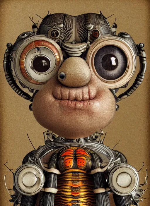 Image similar to highly detailed close - up portrait of retro mechanical striped insect toy, nicoletta ceccoli, mark ryden, lostfish, earl nore, hyung tae, frank frazetta, global illumination, detailed and intricate environment