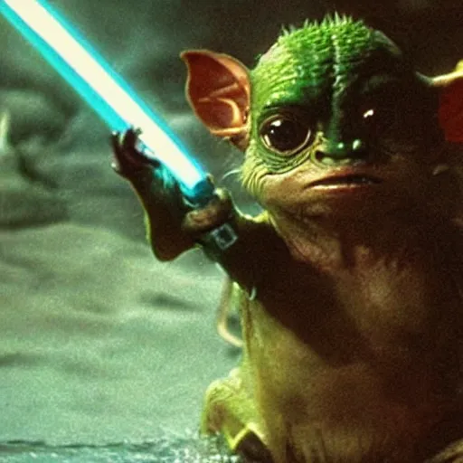 Image similar to a film still of gremlin coming out of water in star wars realistic, detailed