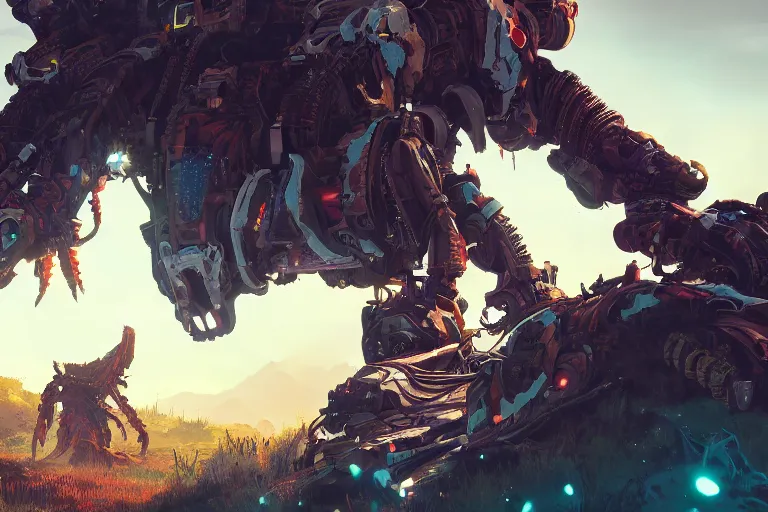 Image similar to burrower machine mecanical creature robot of horizon forbidden west horizon zero dawn bioluminiscence global illumination ray tracing hdr fanart arstation by ian pesty and alena aenami artworks in 4 k