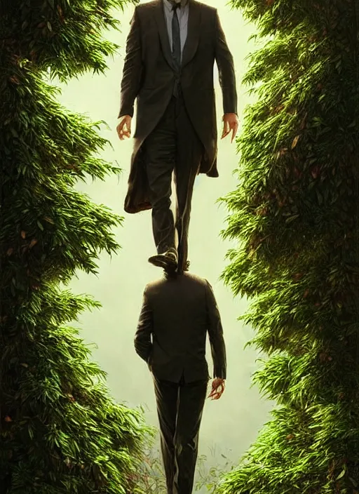 Image similar to highly detailed comedy caper movie poster with silly wacky zany keanu reeves as a sentient pile of leaves, keanu reeves green face as tree sentient leafy bush by greg rutkowski, masterpiece, really funny, 1 0 / 1 0 comedy