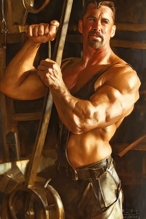 Image similar to muscular sweaty male blacksmith, forgehouse painting by craig mullins, j. c. leyendecker, tom of finland