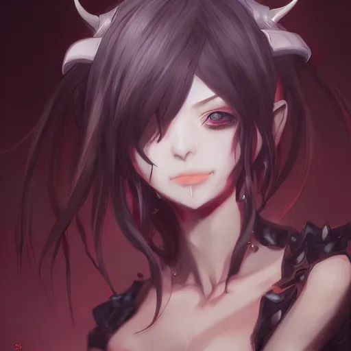 Image similar to anime portrait of a demon lord as an anime girl by Stanley Artgerm Lau, WLOP, Rossdraws, James Jean, Andrei Riabovitchev, Marc Simonetti, and Sakimichan, trending on artstation
