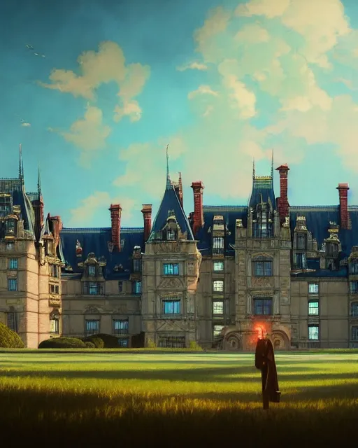 Image similar to highly detailed surreal vfx portrait of the biltmore estate, stephen bliss, unreal engine, greg rutkowski, loish, rhads, beeple, makoto shinkai and lois van baarle, ilya kuvshinov, rossdraws, tom bagshaw, alphonse mucha, global illumination, detailed and intricate environment