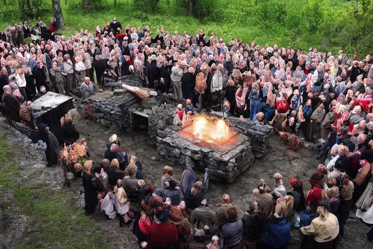 Image similar to photo of old swedish sacrifice ritual, 4k