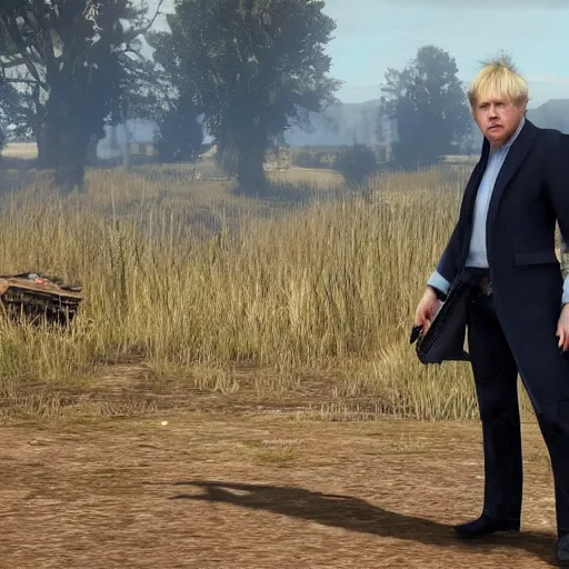 Image similar to Boris Johnson in the style of red dead redemption 2, gameplay footage