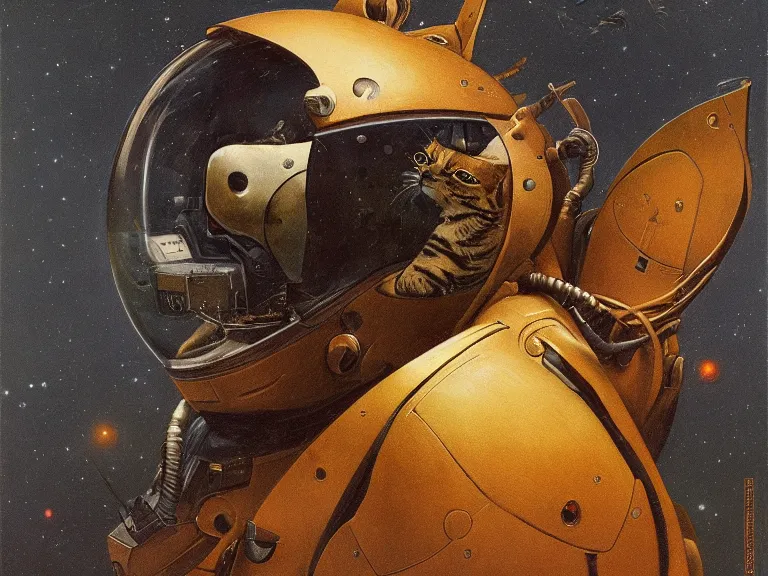 Image similar to a detailed profile painting of a cat in a spacesuit, symmetrical and science fiction theme by beksinski carl spitzweg and tuomas korpi. baroque elements, full-length view. baroque element. intricate artwork by caravaggio. Trending on artstation. 8k