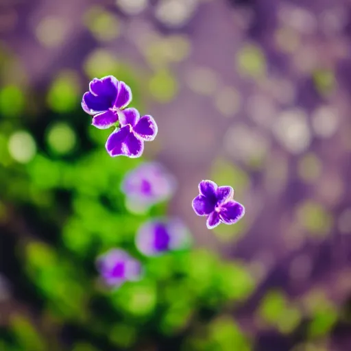 Prompt: closeup photo of single petal of purple flowers flying above a city, aerial view, shallow depth of field, cinematic, 8 0 mm, f 1. 8