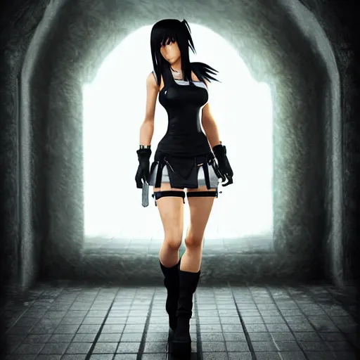 Image similar to tifa from final fantasy 7 fan art, amazing, unreal engine 5, trending, artstation,