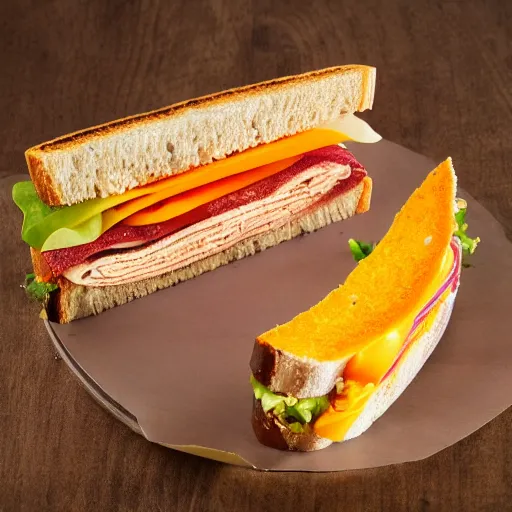 Image similar to sandwich of leds lights with seitan and cheddar, studio photo, amazing light