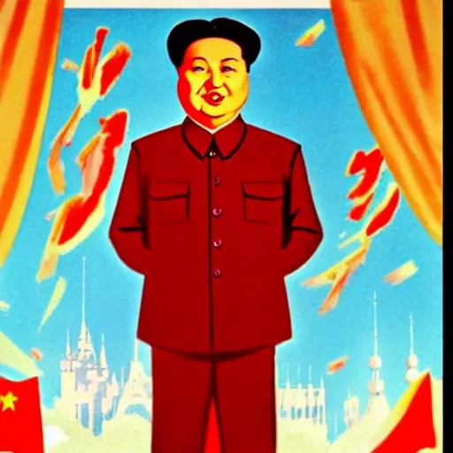 Prompt: chairman mao as a cute disney animation character in 1 9 5 5