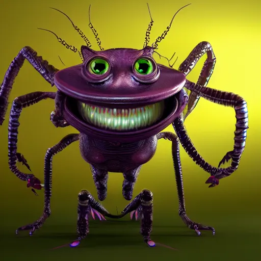 Image similar to cute alien cat insect hybrid creature with many eyes, many arms, many legs with radial symmetry detailed character concept 3 d pixar style render 4 k