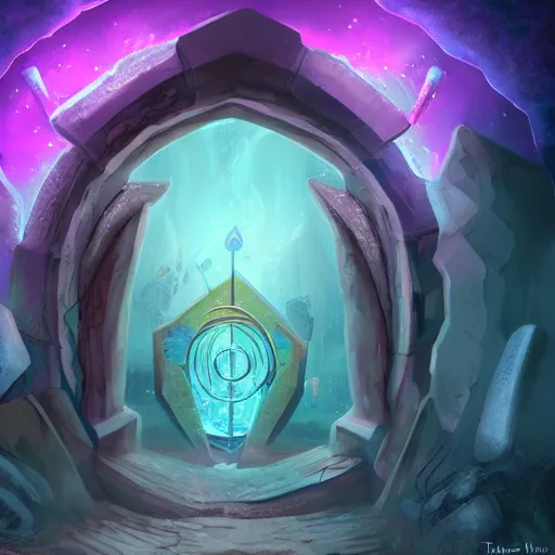 Prompt: a portal to another world, magic, runes, purple, scifi, digital art, trending on art station