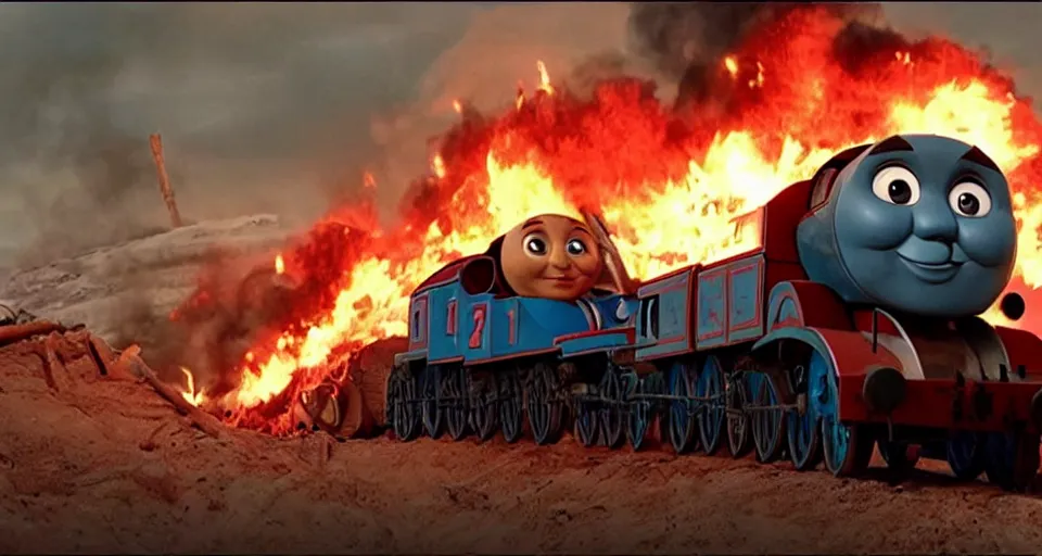 Image similar to still frame of Thomas the Tank Engine with fire in MAD MAX: FURY ROAD (2015)