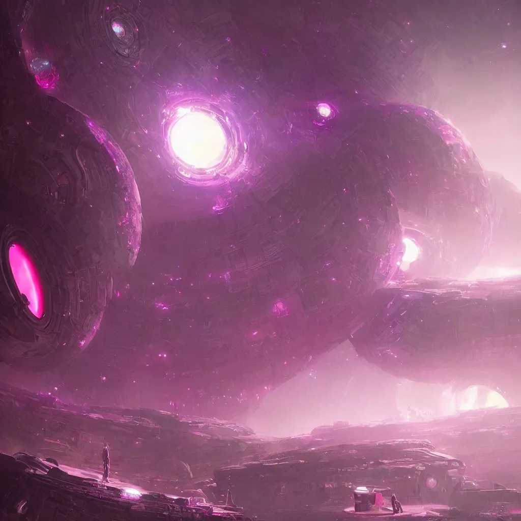 Image similar to scifi portal entrance, dyson sphere program pink planet, concept art, by greg rutkowski, xray melting colors