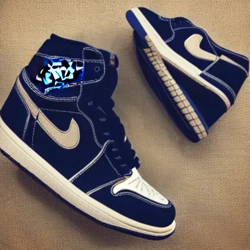 Prompt: “Air Jordan 1, navy blue and grey colorway”