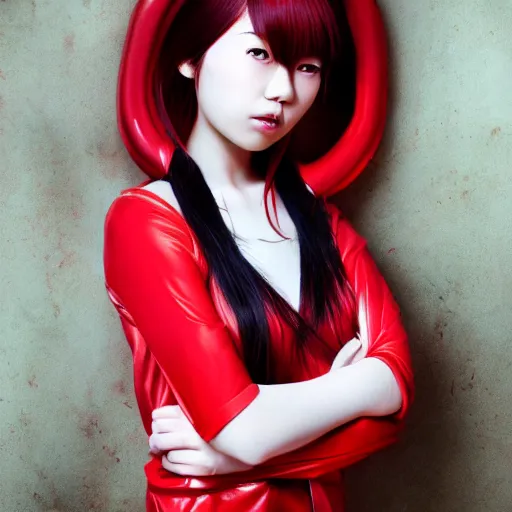 Image similar to half length portrait of a half - chinese teenage girl with short red hair and red outfit, still from arcane : league of legends, 3 d painting, digital art, anime
