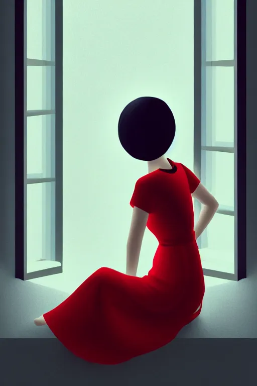 Image similar to joana sitting lookin at window composition : dynamic lighting, digital painting, center of interest, intricate, proportion, highly quality, balance, unity, extremely highly detailed. by bambang nurdianshyah ( details and background ) garis edelweiss ( lighting ) roby dwi antono ( character ) kira ayn varszegi ( dress )