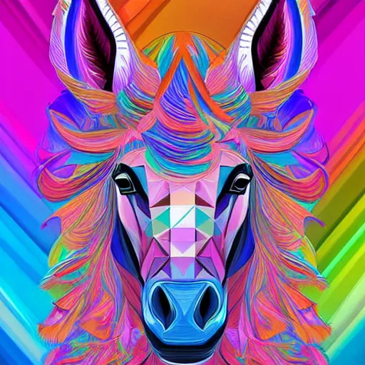 Image similar to a technicolor portrait illustration of a unicorn in geometric kaleidoscopic colors trending on artstation 4 k intricate extremely detailed digital art