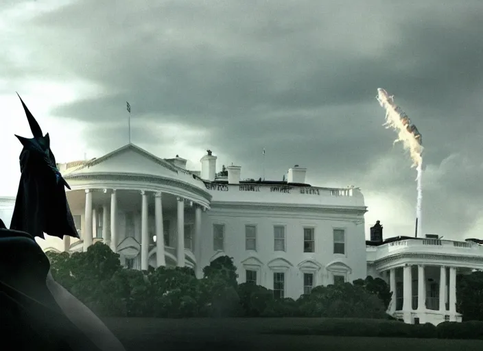 Prompt: gandalf attacks the white house, film still in the new batman movie, 4 k