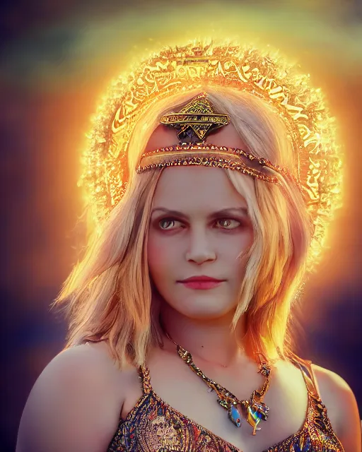 Image similar to A portrait of a mragot robbie as a goddess in heaven, piercing eyes, highly detailed, bokeh, professional photograph, full body shot 4K, HD