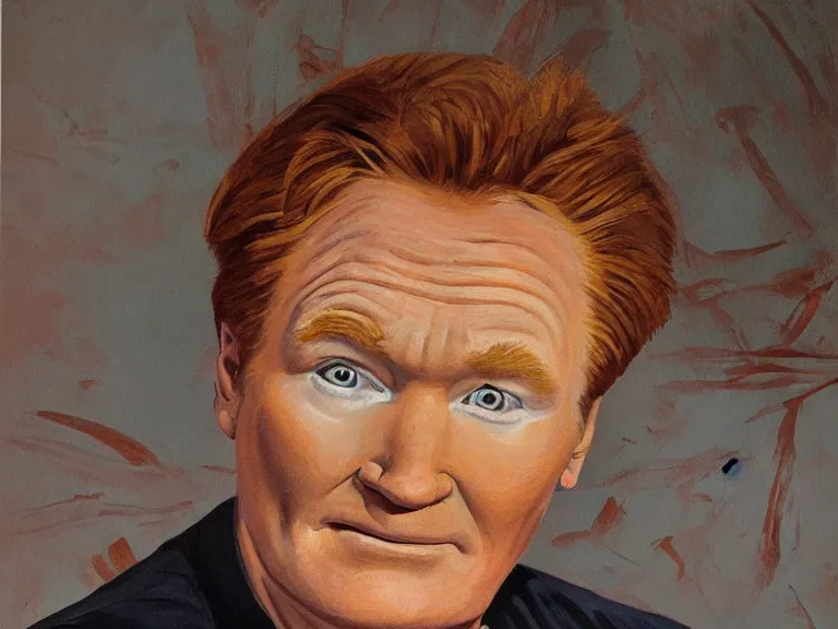 Image similar to Close-up portrait of Conan O'Brien , painting by Paula Rego, high detail, high resolution