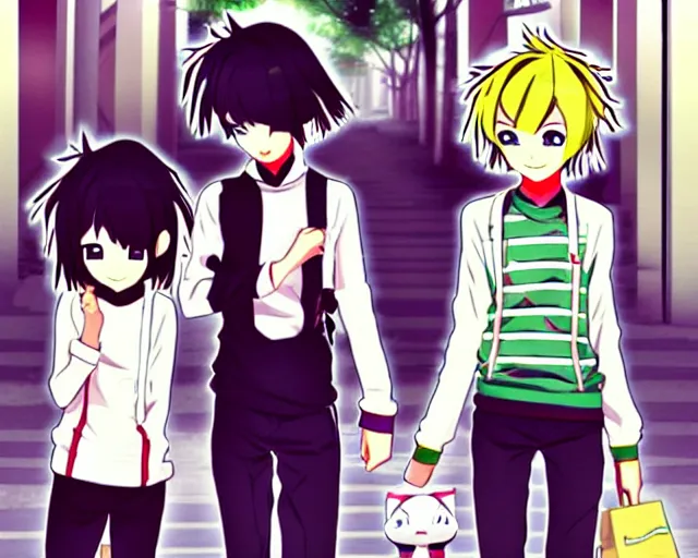 Prompt: chihiro! fujisaki, felix! argyle, chihiro! meets felix, chihiro and felix are walking through instanbul, anime art