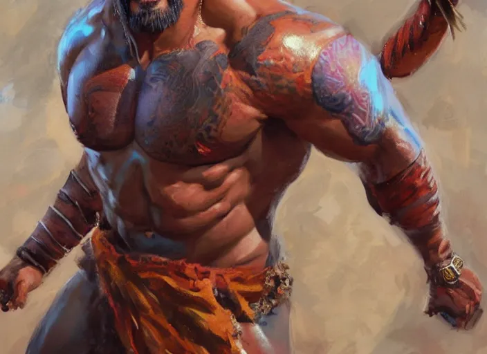 Image similar to a highly detailed beautiful portrait of dwayne johnson as kratos, by gregory manchess, james gurney, james jean