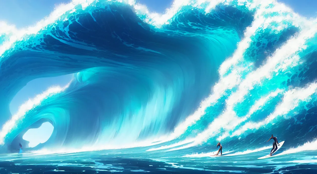 Image similar to large beautiful surfing waves, in marble incrusted of legends official fanart behance hd by jesper ejsing, by rhads, makoto shinkai and lois van baarle, ilya kuvshinov, rossdraws global illumination