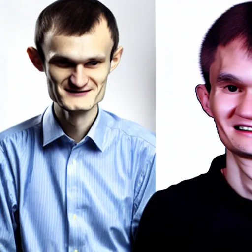 Prompt: picture of vitalik buterin and satoshi nakamoto in front of a computer