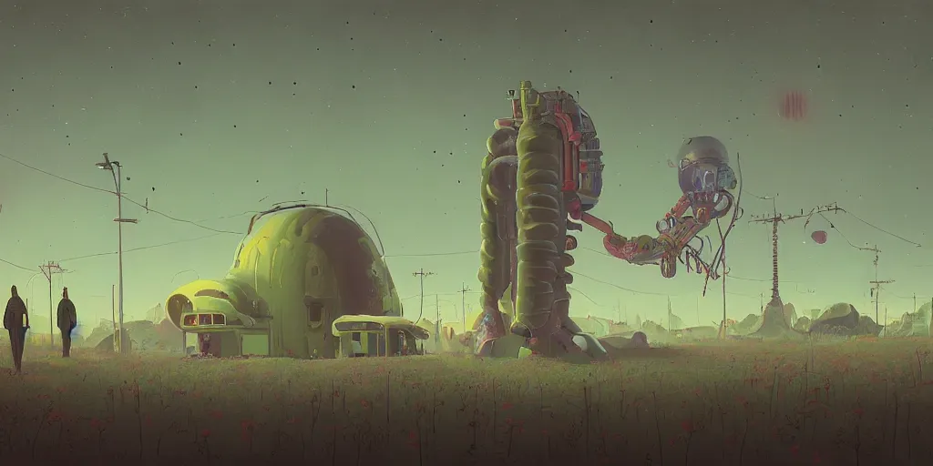 Prompt: people facing cosmic horror by simon stalenhag