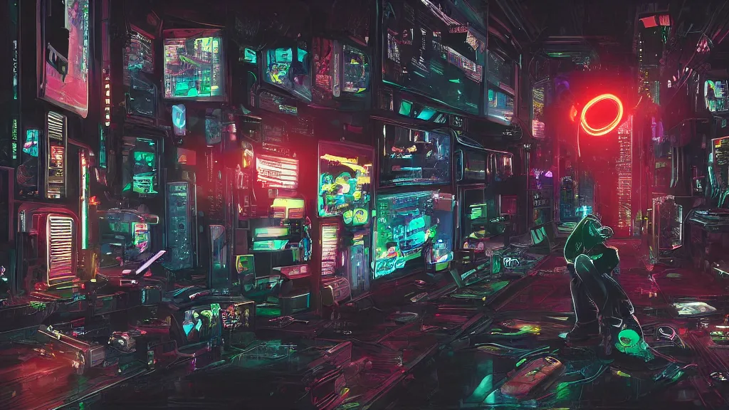 Image similar to a cyberpunk addict lost to the void