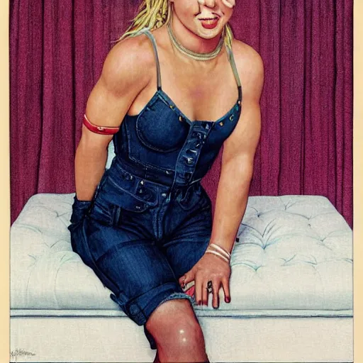 Image similar to Britney Spears, highly detailed illustration, portrait painting by Norman Rockwell